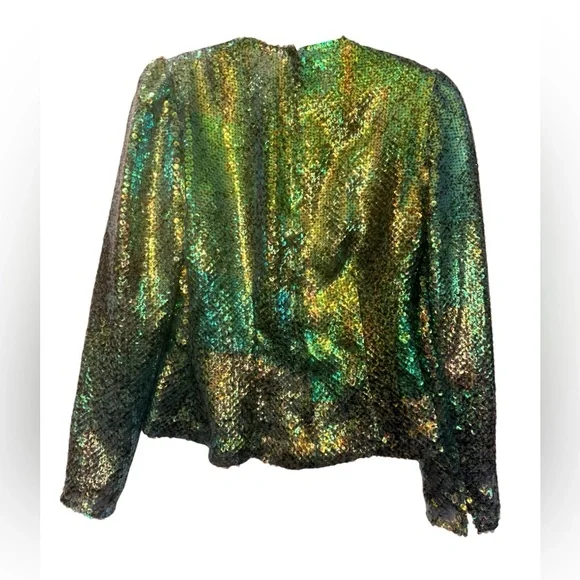 Vintage Victor Costa Sequined Blouse, Disco, Mermaid, Iridescent - Picture 3 of 5